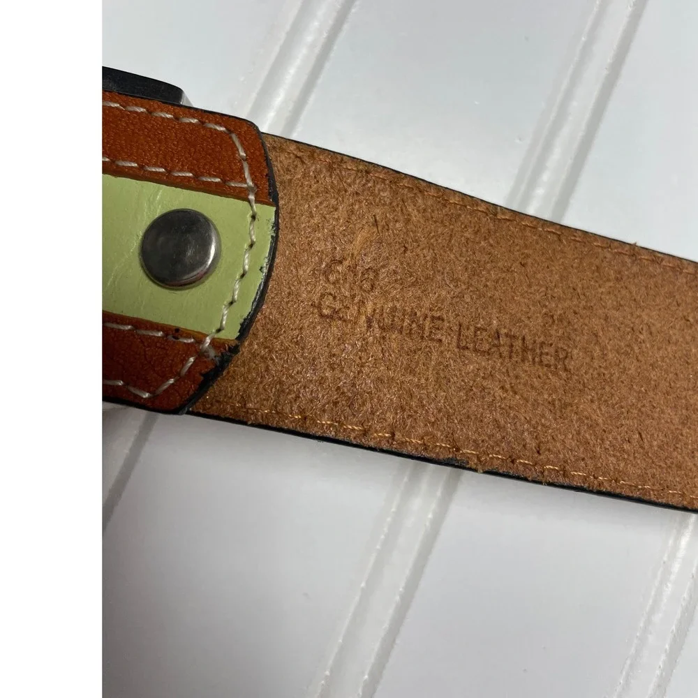 3D Belt Company Lime/Brown Geunine Leather Rhinestone Westen Belt Girls Youth L